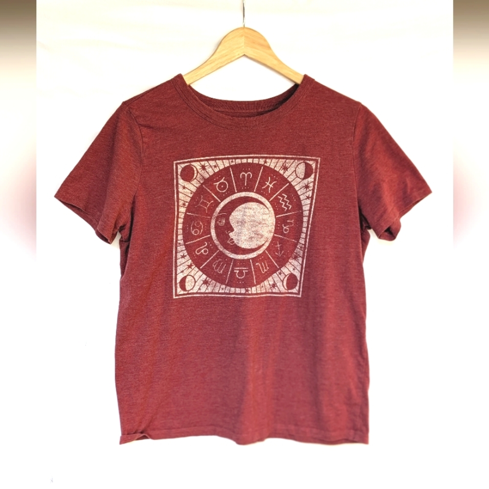 Vtg Zodiac Astrology Wheel Graphic Tee M